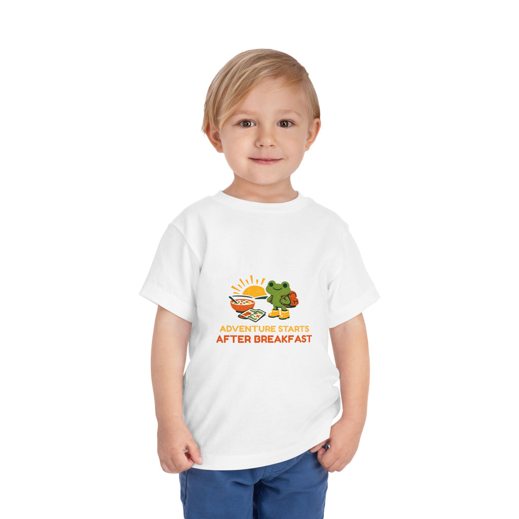 Toddler Tee - "Adventure Starts After Breakfast" Frog Breakfast Graphic