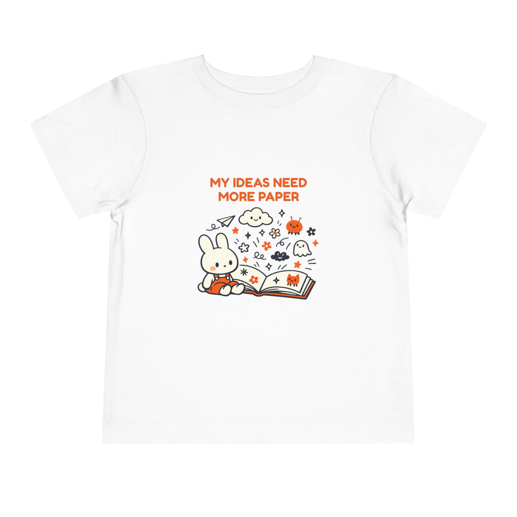 Toddler Tee — "My Ideas Need More Paper" Cute Bunny Reading Graphic
