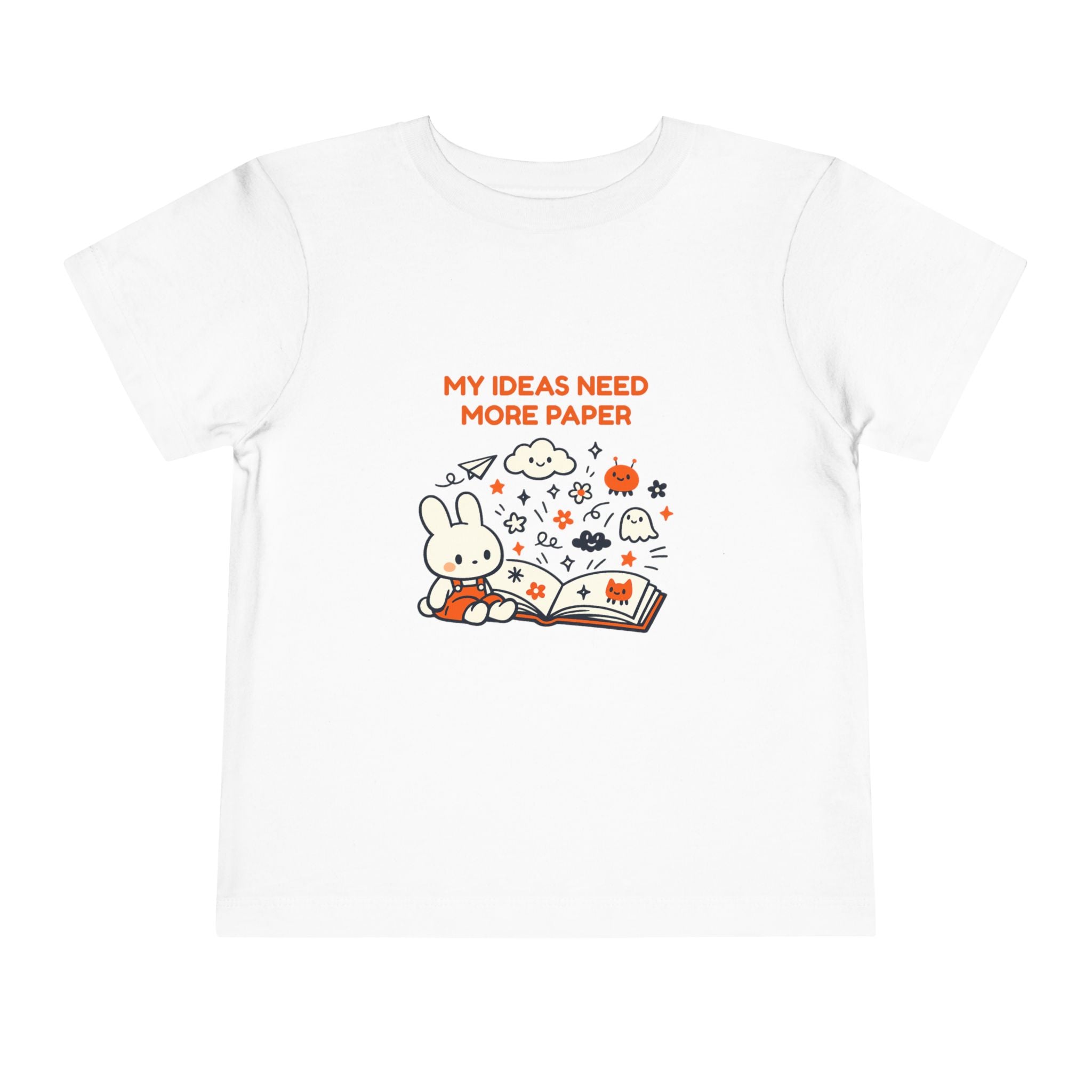 Toddler Tee — "My Ideas Need More Paper" Cute Bunny Reading Graphic