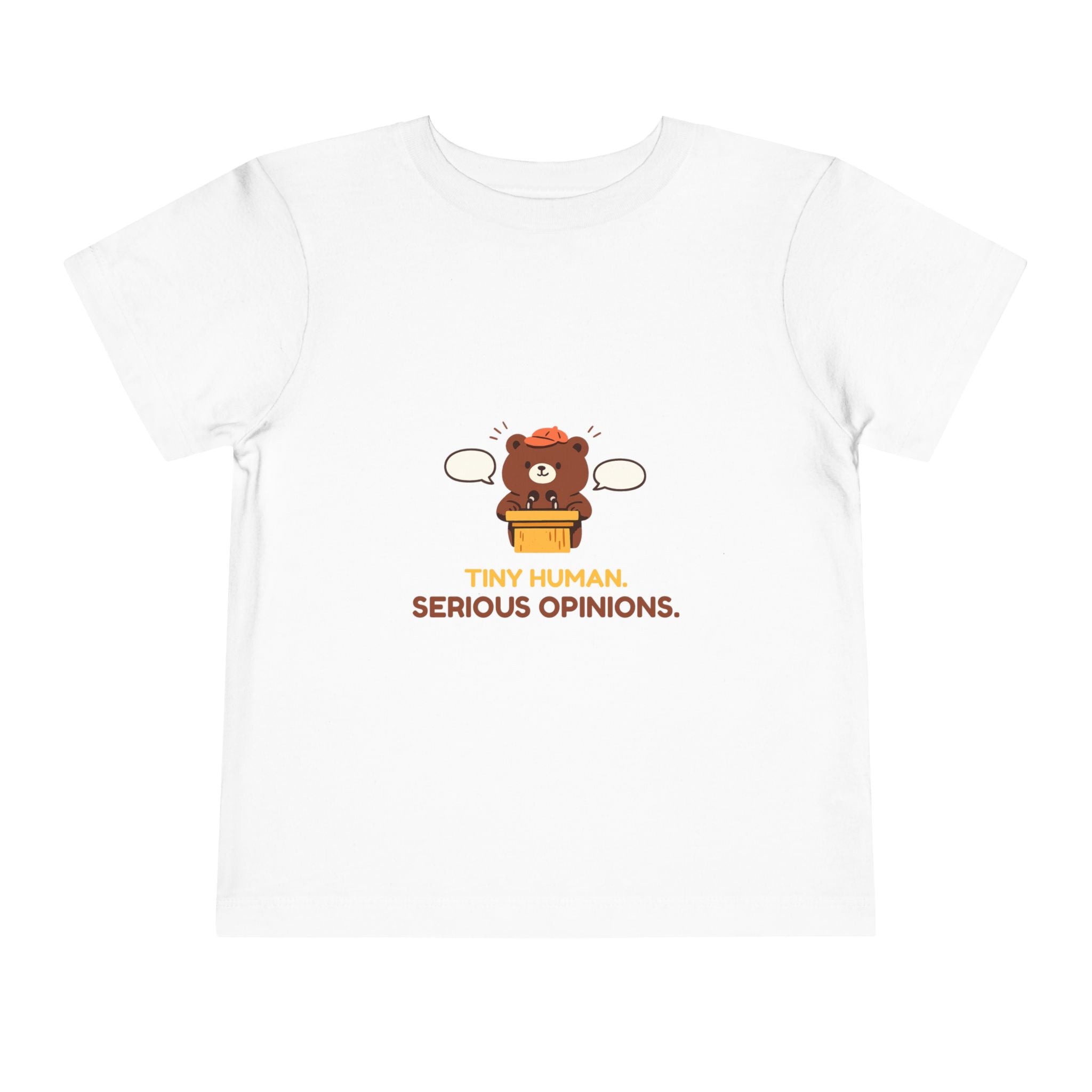 Toddler Tee — "Tiny Human. Serious Opinions." Cute Bear Graphic Kids Shirt