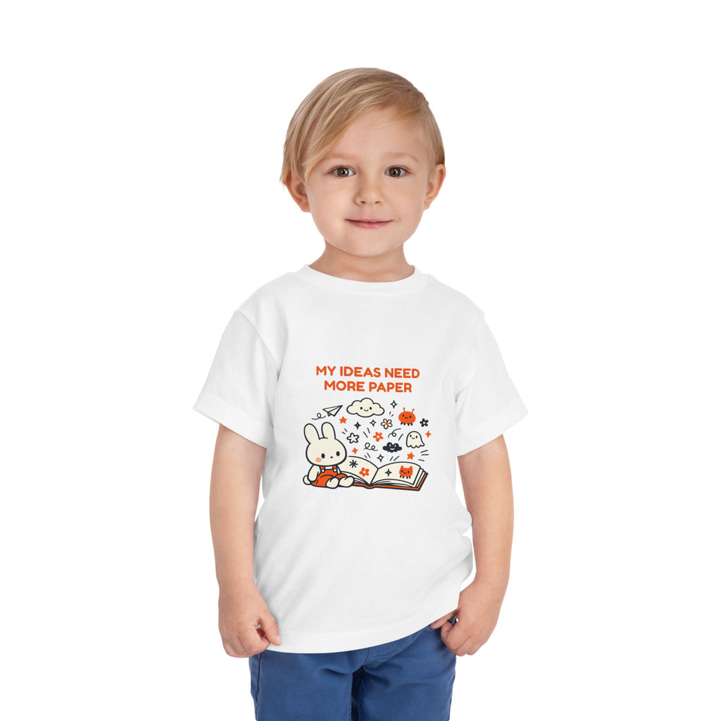 Toddler Tee — "My Ideas Need More Paper" Cute Bunny Reading Graphic